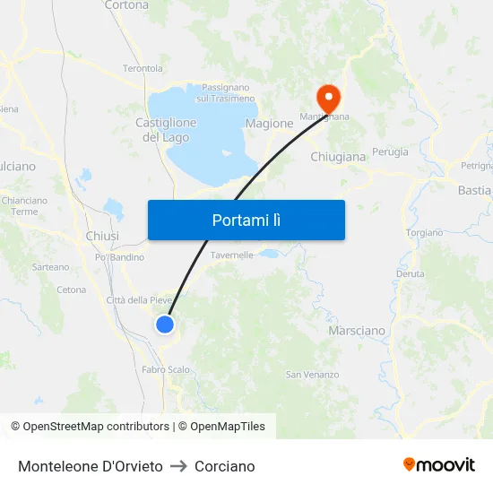 Monteleone D'Orvieto to Corciano map