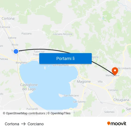 Cortona to Corciano map