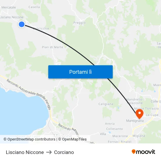 Lisciano Niccone to Corciano map