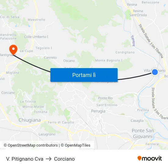 V. Pitignano Cva to Corciano map