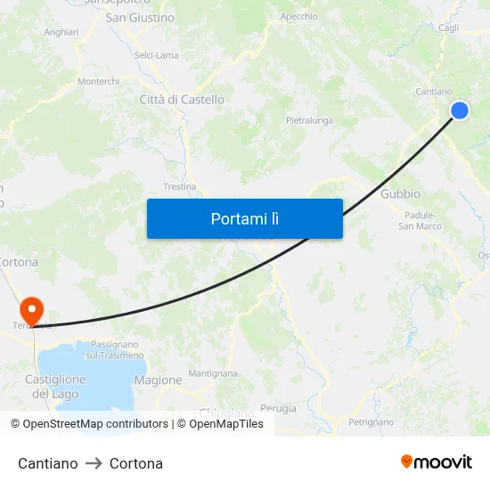 Cantiano to Cortona map
