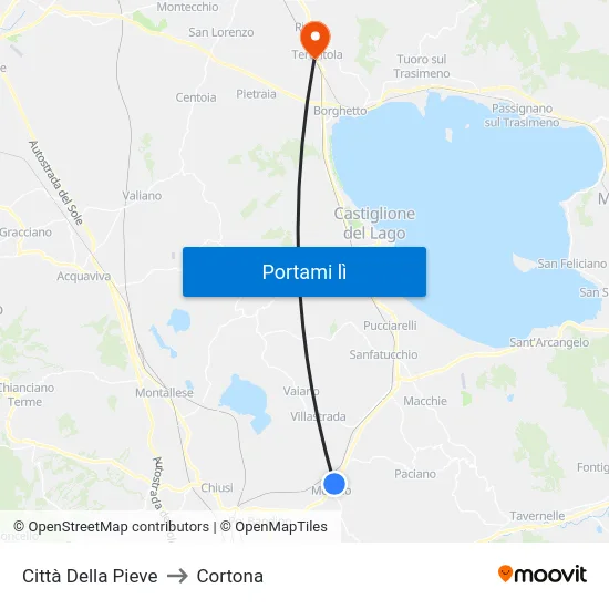 Città Della Pieve to Cortona map