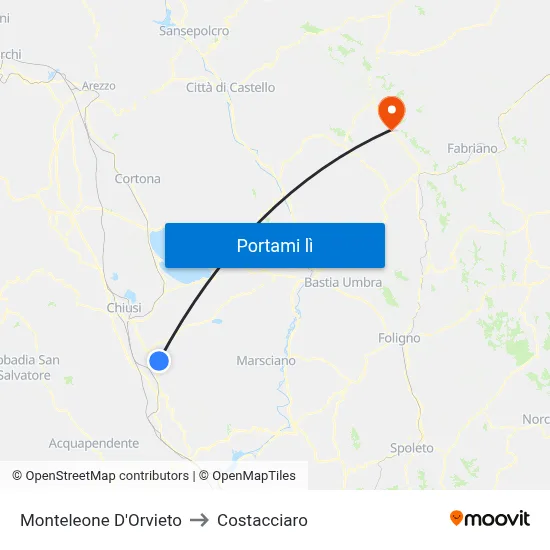 Monteleone D'Orvieto to Costacciaro map