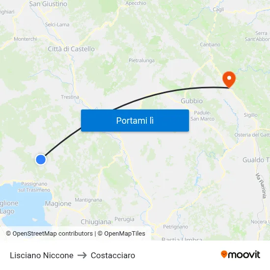 Lisciano Niccone to Costacciaro map