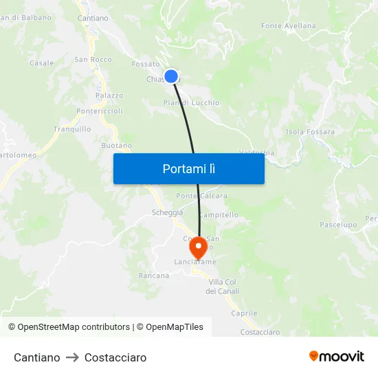 Cantiano to Costacciaro map