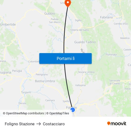 Foligno Stazione to Costacciaro map