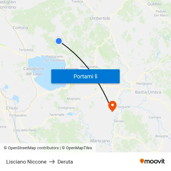 Lisciano Niccone to Deruta map