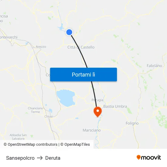 Sansepolcro to Deruta map