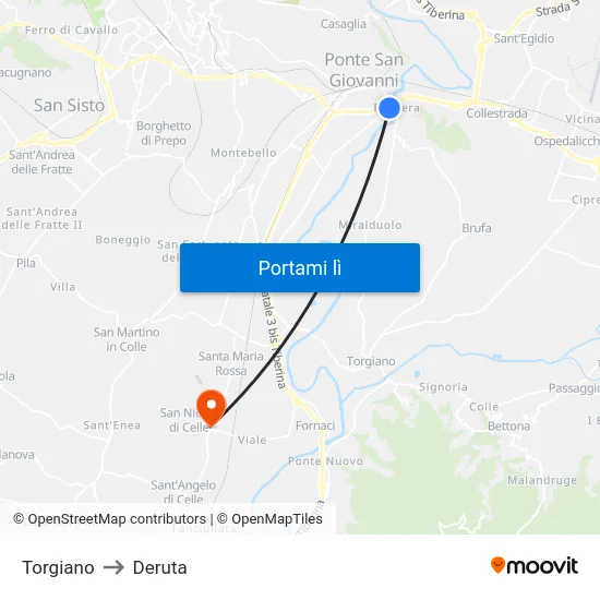 Torgiano to Deruta map