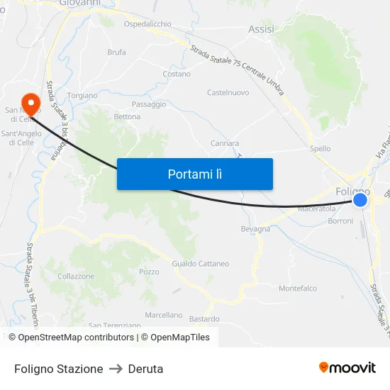 Foligno Stazione to Deruta map