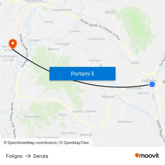 Foligno to Deruta map