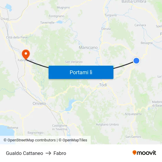 Gualdo Cattaneo to Fabro map