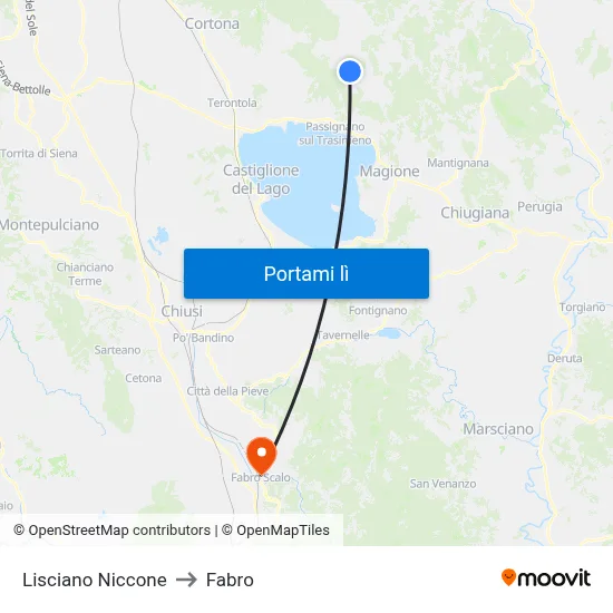 Lisciano Niccone to Fabro map