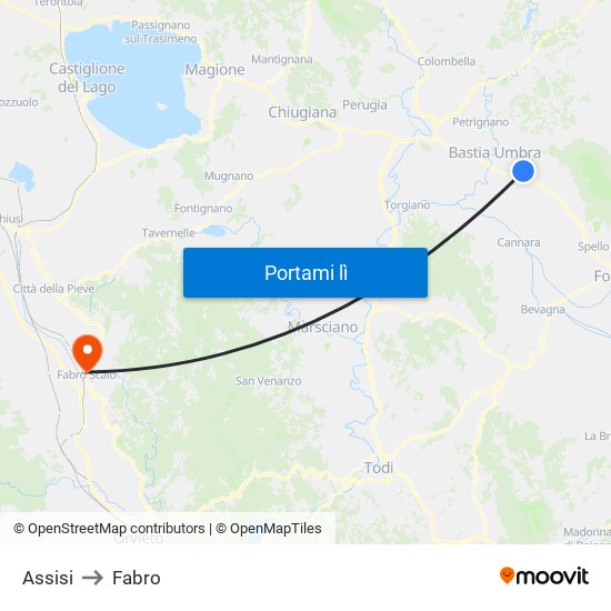 Assisi to Fabro map