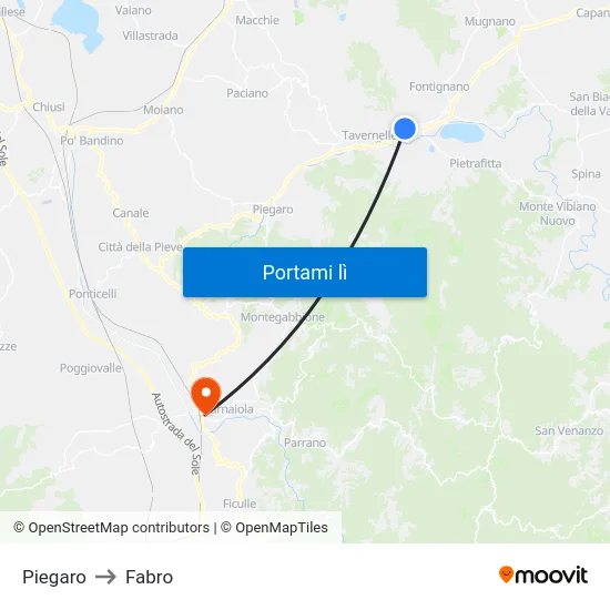Piegaro to Fabro map