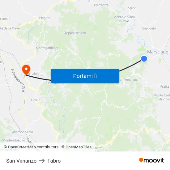 San Venanzo to Fabro map