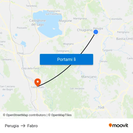 Perugia to Fabro map