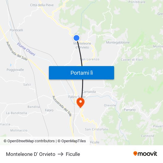 Monteleone D' Orvieto to Ficulle map