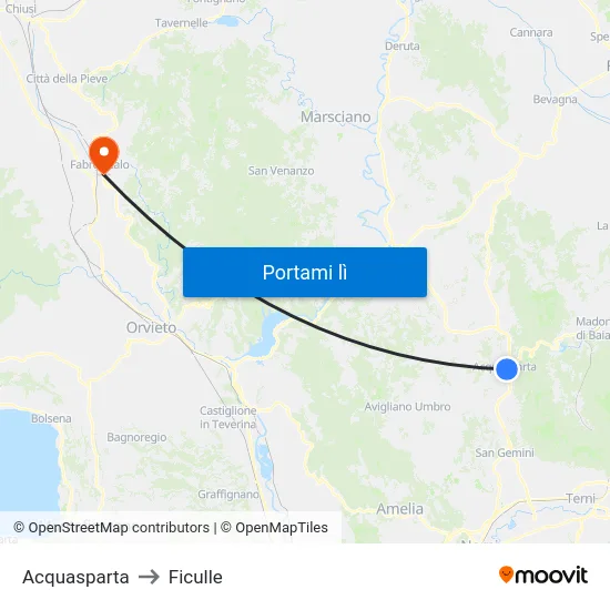 Acquasparta to Ficulle map