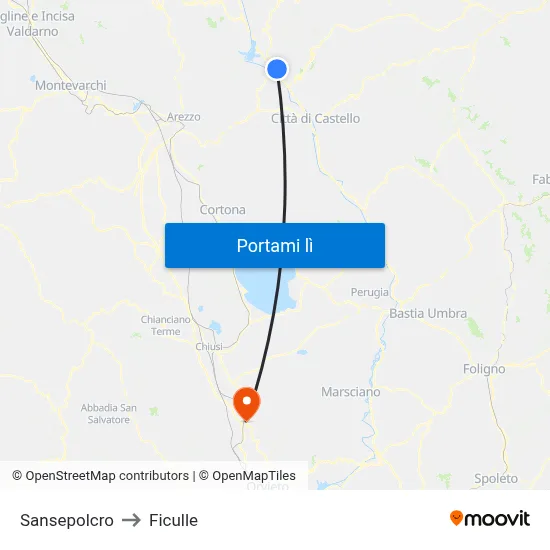 Sansepolcro to Ficulle map