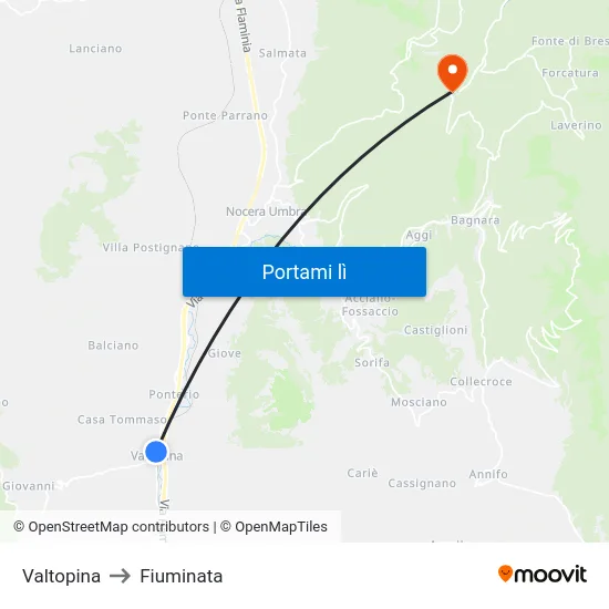 Valtopina to Fiuminata map