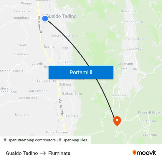 Gualdo Tadino to Fiuminata map