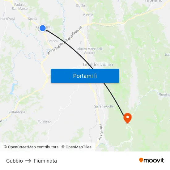Gubbio to Fiuminata map