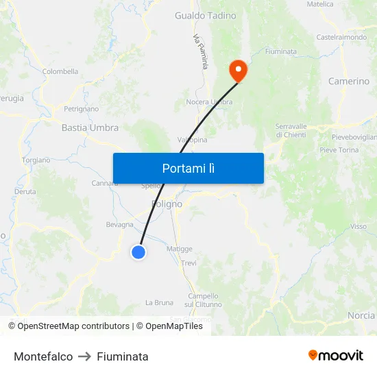 Montefalco to Fiuminata map