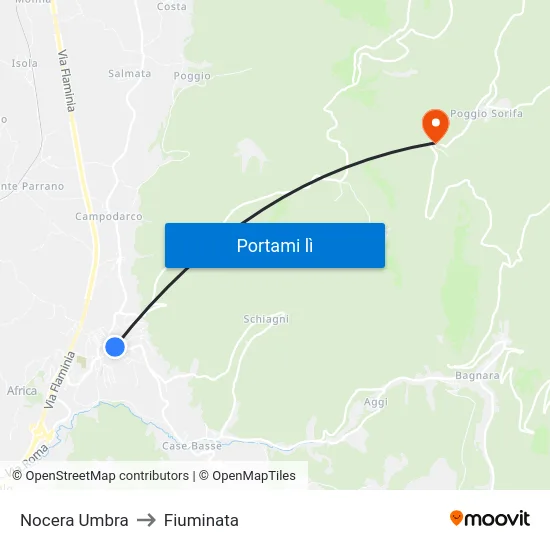 Nocera Umbra to Fiuminata map