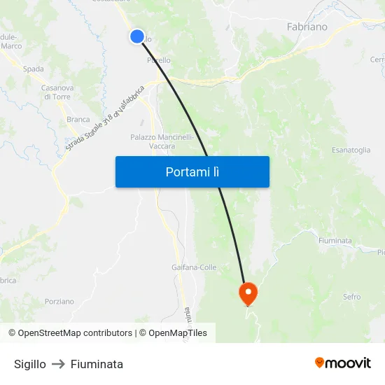 Sigillo to Fiuminata map