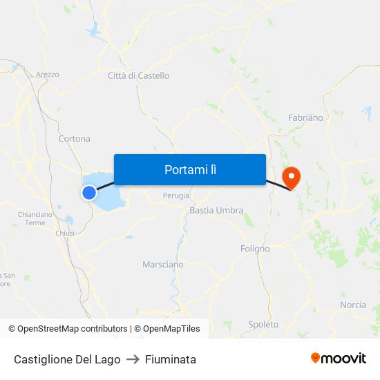 Castiglione Del Lago to Fiuminata map