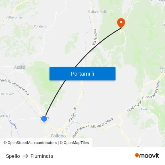 Spello to Fiuminata map