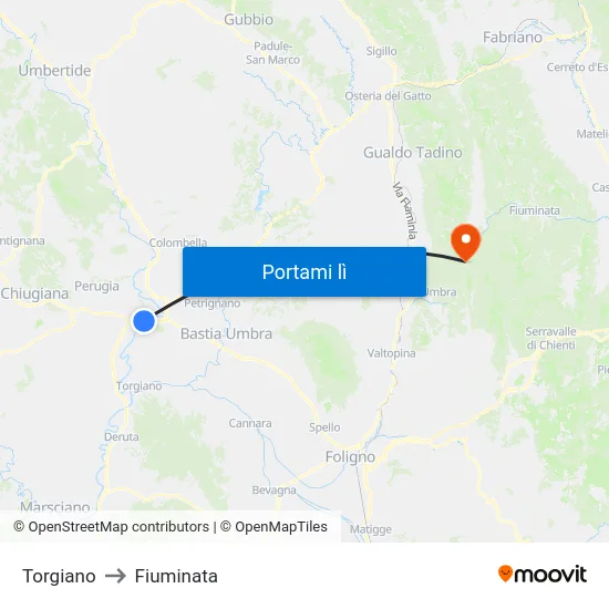Torgiano to Fiuminata map