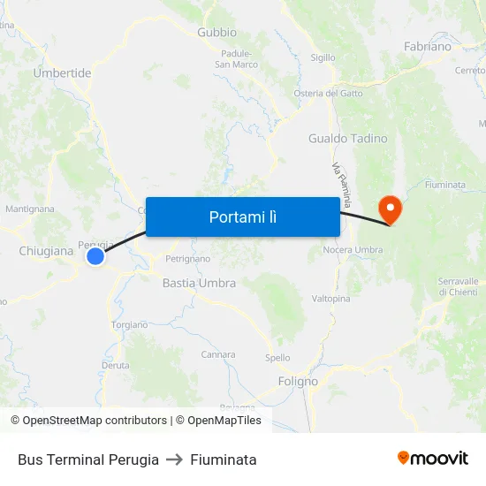 Bus Terminal Perugia to Fiuminata map