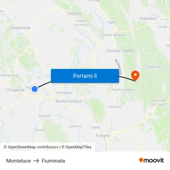 Monteluce to Fiuminata map