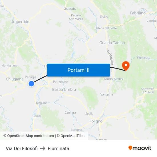 Via Dei Filosofi to Fiuminata map