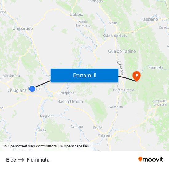 Elce to Fiuminata map