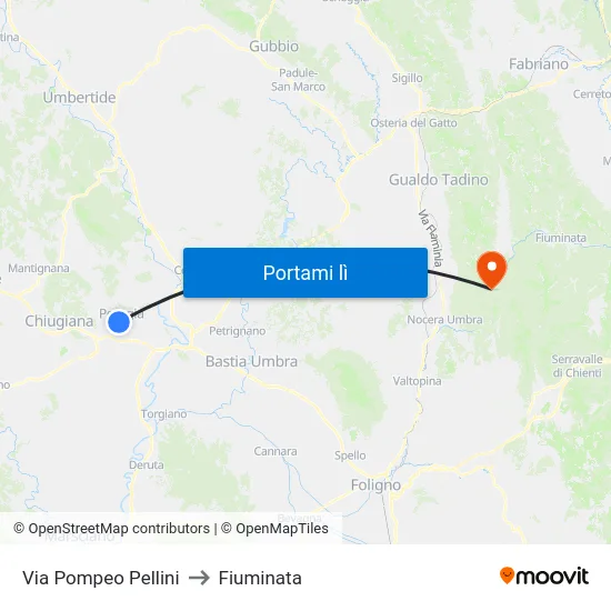 Via Pompeo Pellini to Fiuminata map