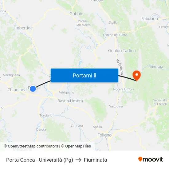 Porta Conca - Università (Pg) to Fiuminata map