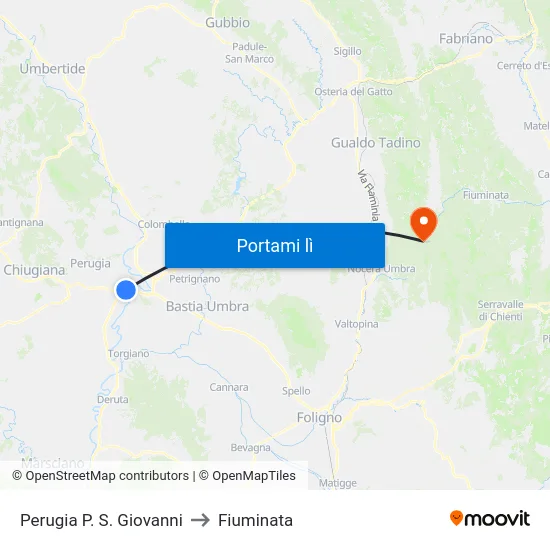 Perugia P. S. Giovanni to Fiuminata map