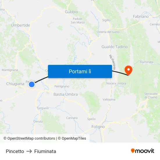 Pincetto to Fiuminata map