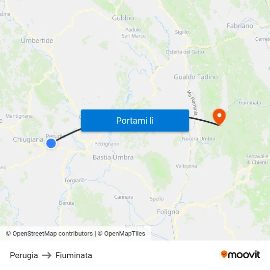 Perugia to Fiuminata map