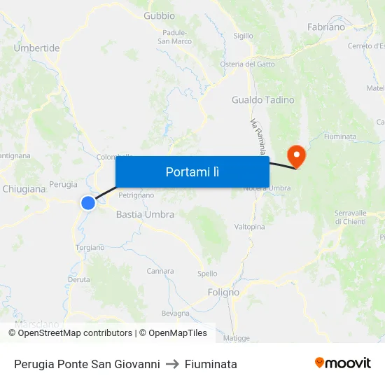 Perugia Ponte San Giovanni to Fiuminata map
