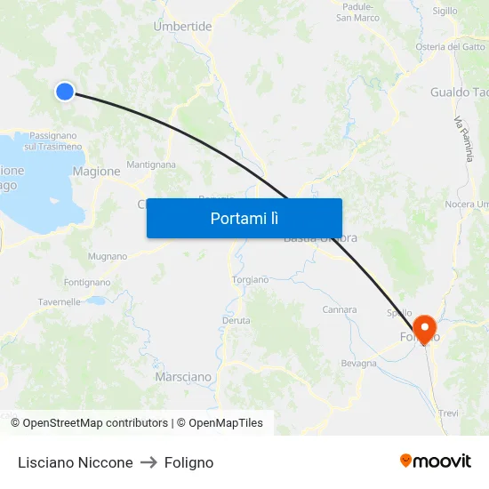 Lisciano Niccone to Foligno map