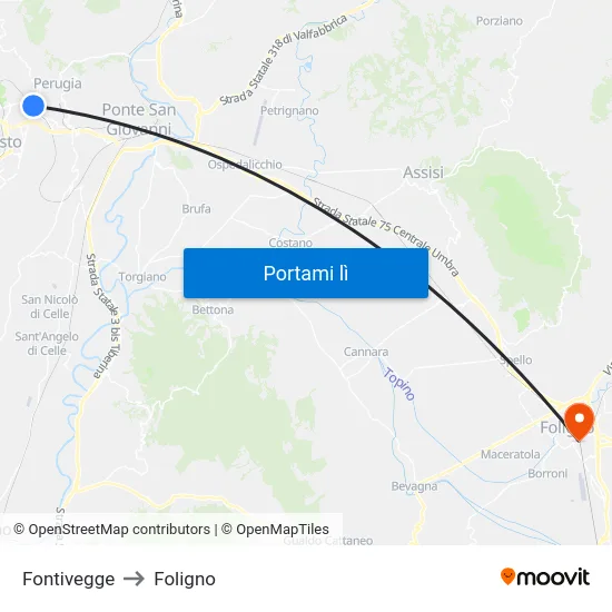 Fontivegge to Foligno map