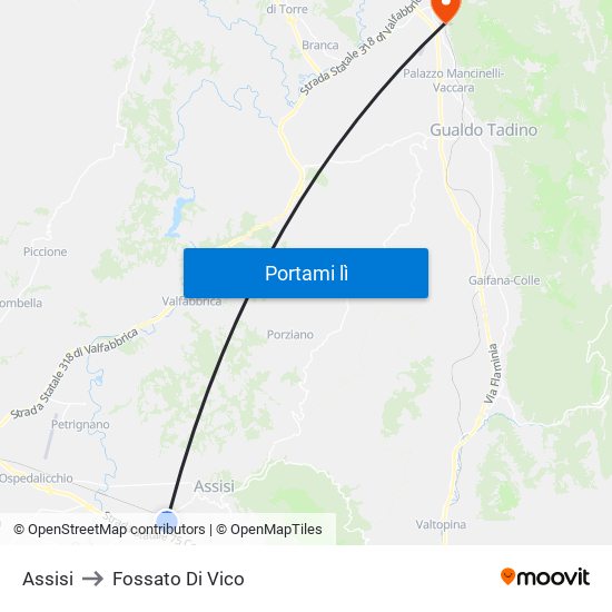 Assisi to Fossato Di Vico map