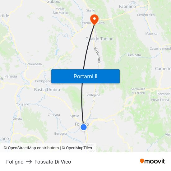 Foligno to Fossato Di Vico map