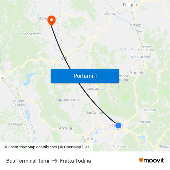Bus Terminal Terni to Fratta Todina map