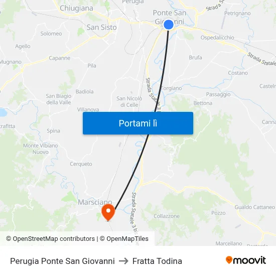 Perugia Ponte San Giovanni to Fratta Todina map