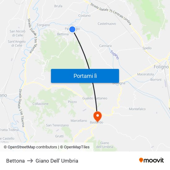 Bettona to Giano Dell' Umbria map